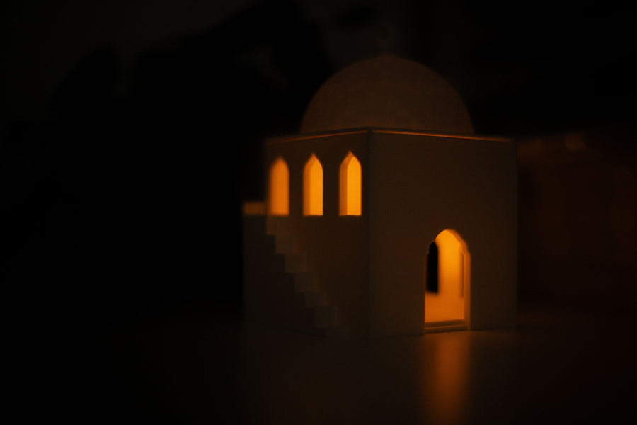 Set of 3 Islamic Home Decor - Mini Arched Masjid Lantern Boxes | Al-Noor Collection - Madinah Mansion, Qubba Courtyard, and Girih Palace